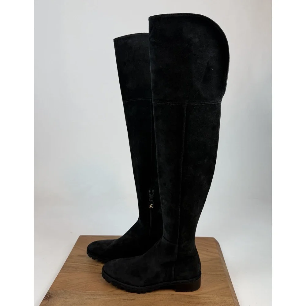 New Womens Stuart‎ Weitzman Amber Black Suede Over The Knee Boots Size 5 B